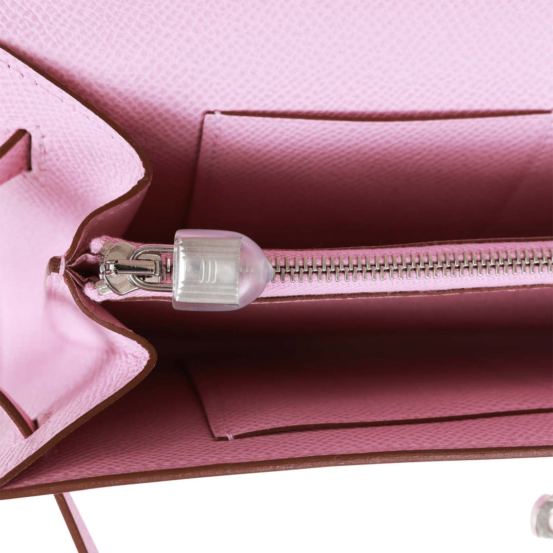 Top quality Hermes Kelly Wallet To Go Mauve Sylvestre Epsom Palladium Hardware