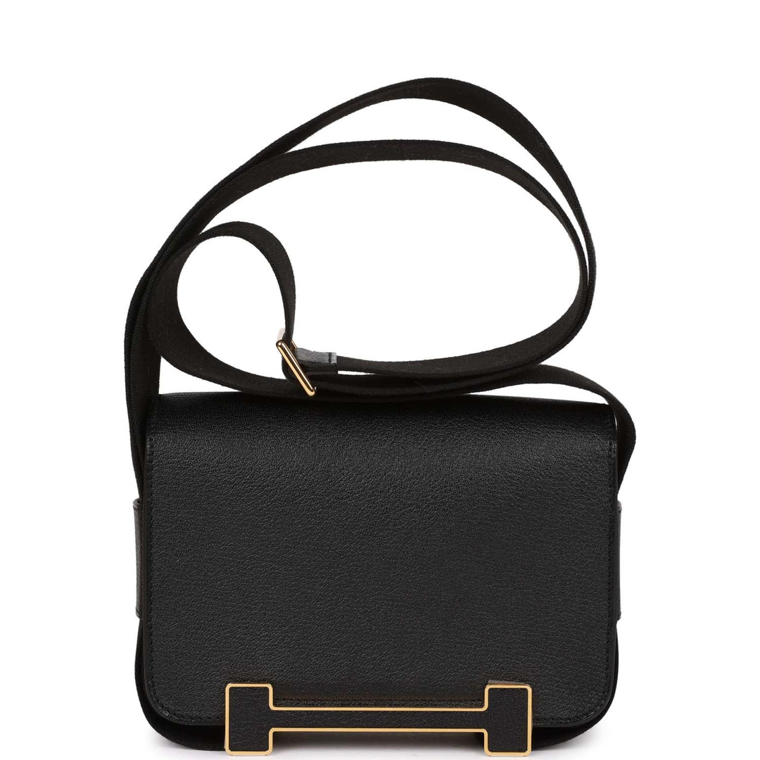 Top quality Hermes Geta Black Chevre Gold Hardware