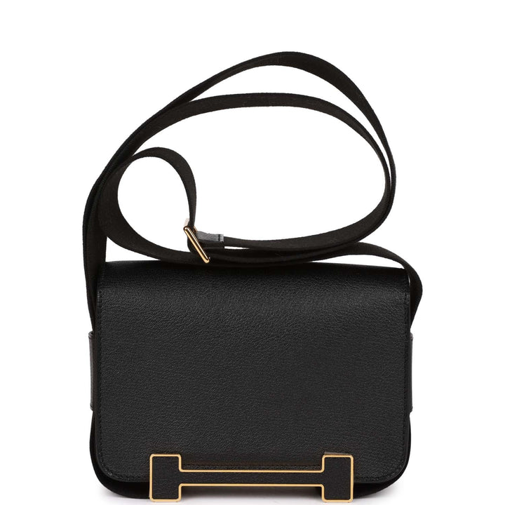 Top quality Hermes Geta Black Chevre Gold Hardware