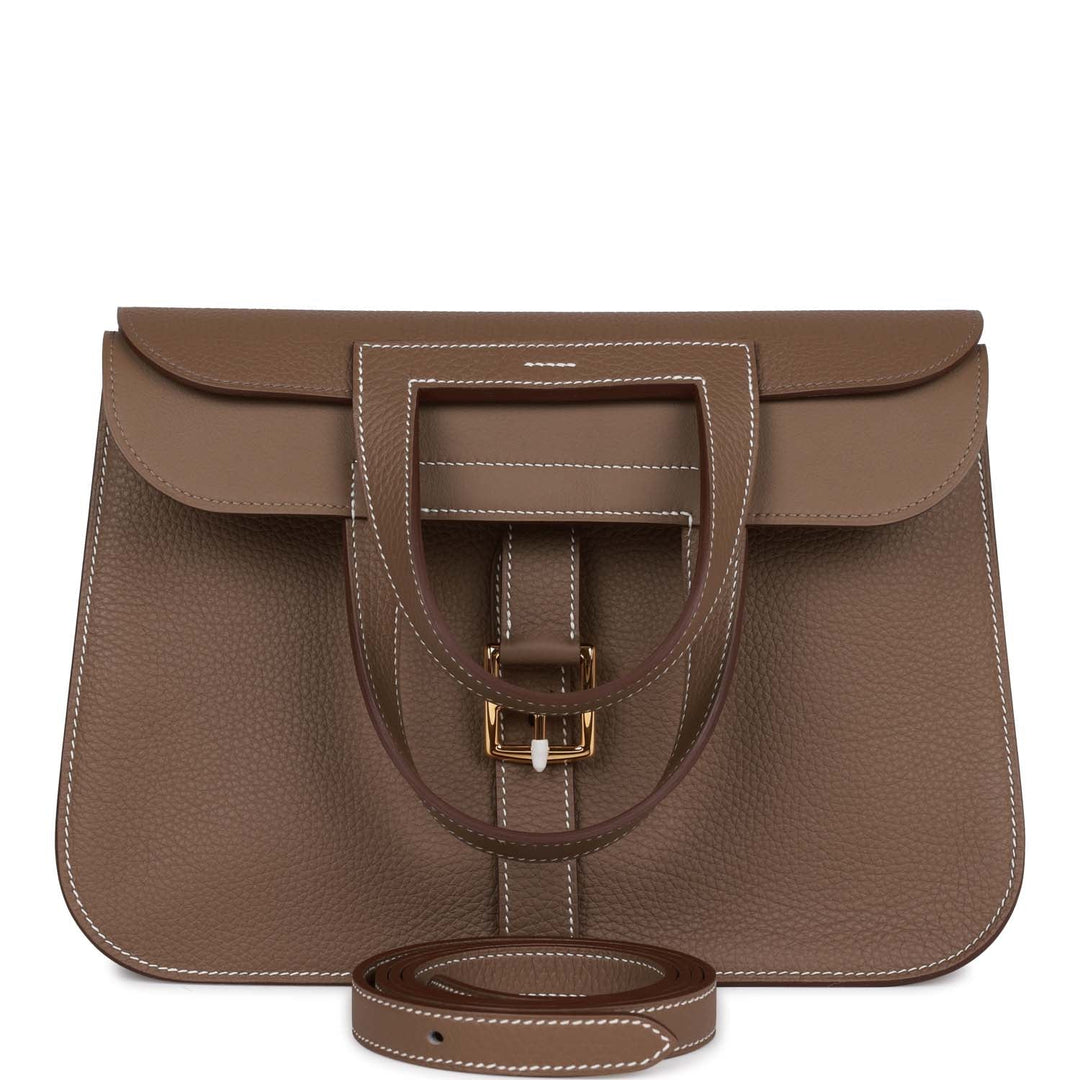 Top quality Hermes Halzan 31 Etoupe Clemence Gold Hardware