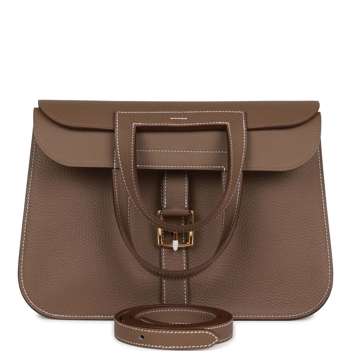 Top quality Hermes Halzan 31 Etoupe Clemence Gold Hardware