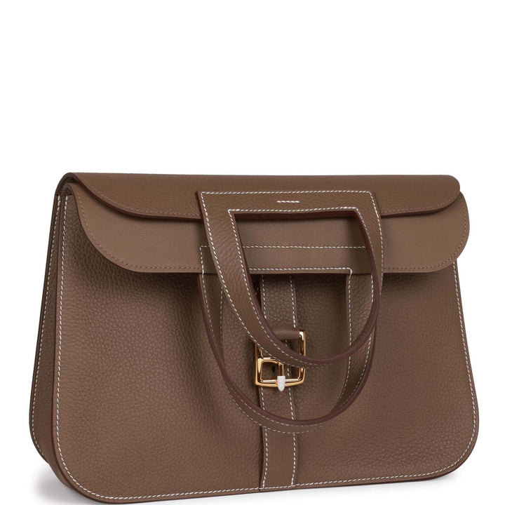 Top quality Hermes Halzan 31 Etoupe Clemence Gold Hardware