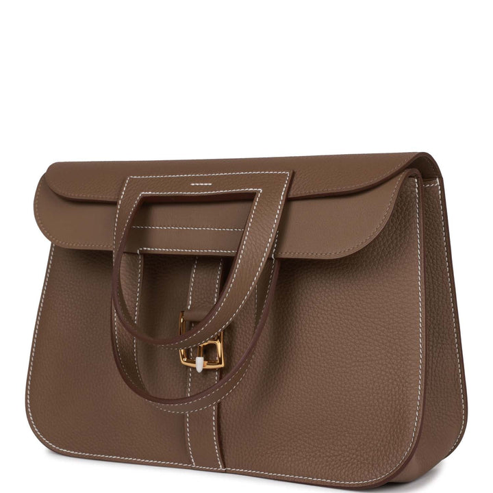 Top quality Hermes Halzan 31 Etoupe Clemence Gold Hardware