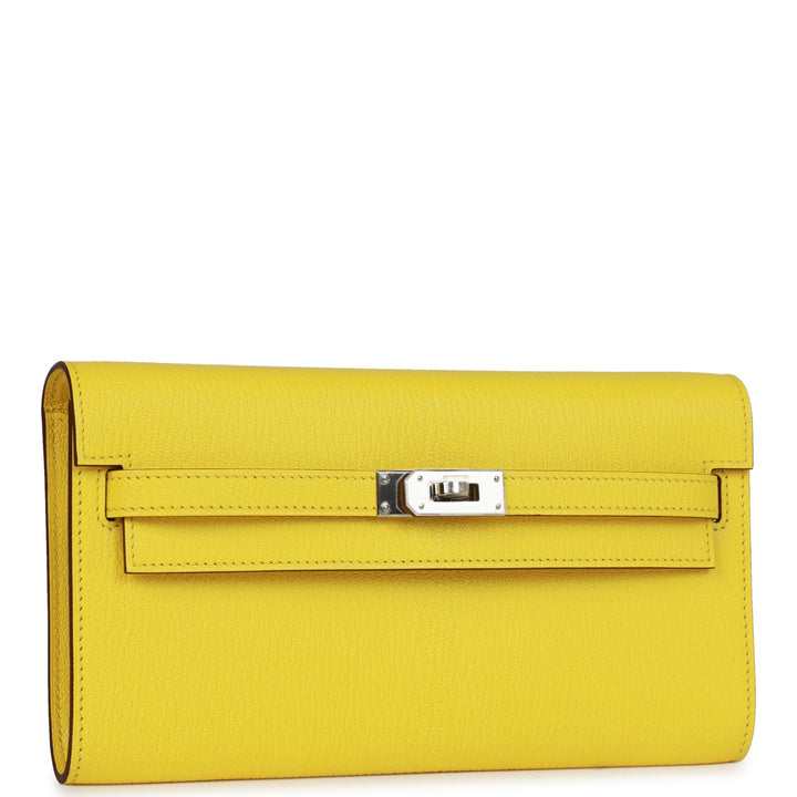 Top quality Hermes Kelly Wallet To Go Jaune Citron Chevre Palladium Hardware