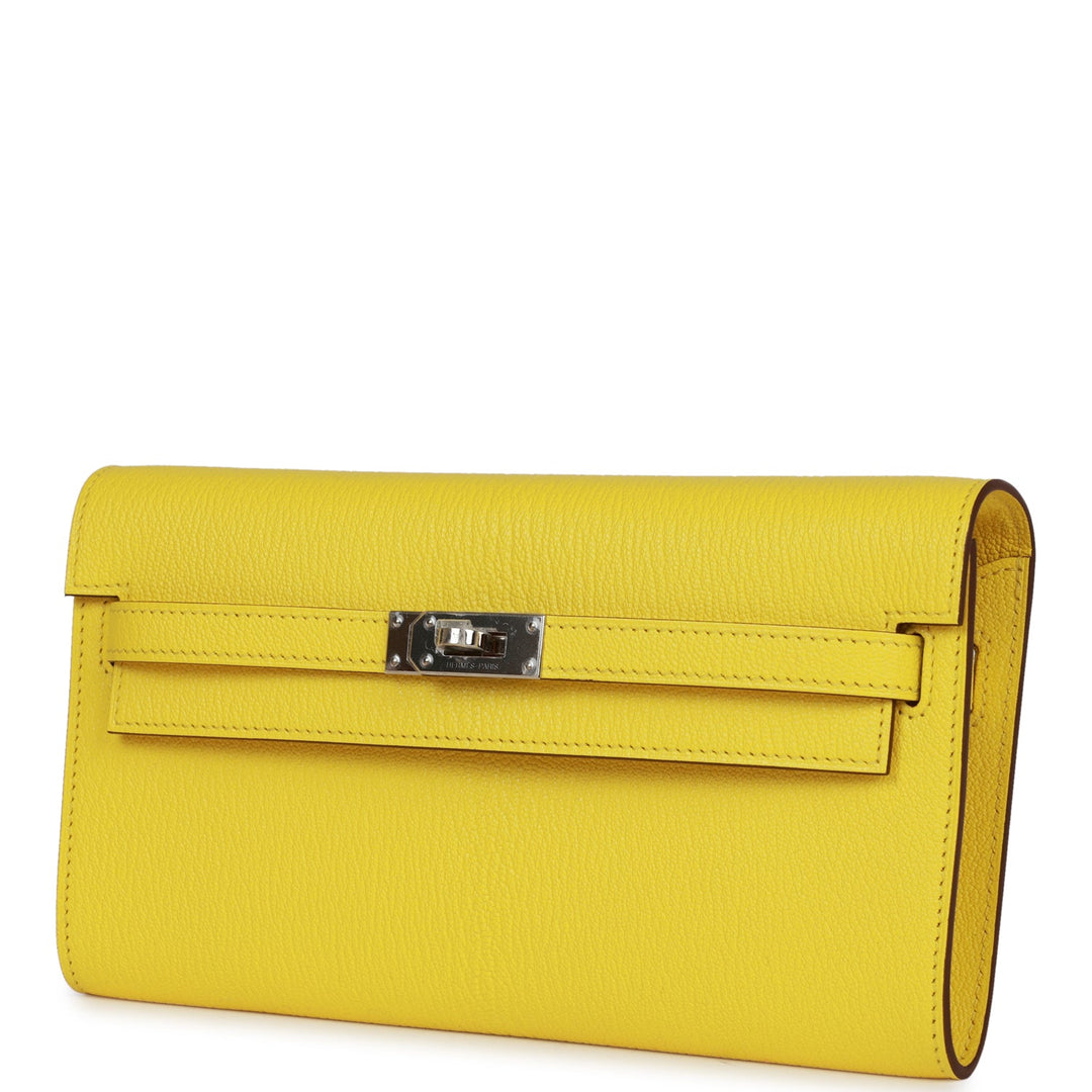 Top quality Hermes Kelly Wallet To Go Jaune Citron Chevre Palladium Hardware