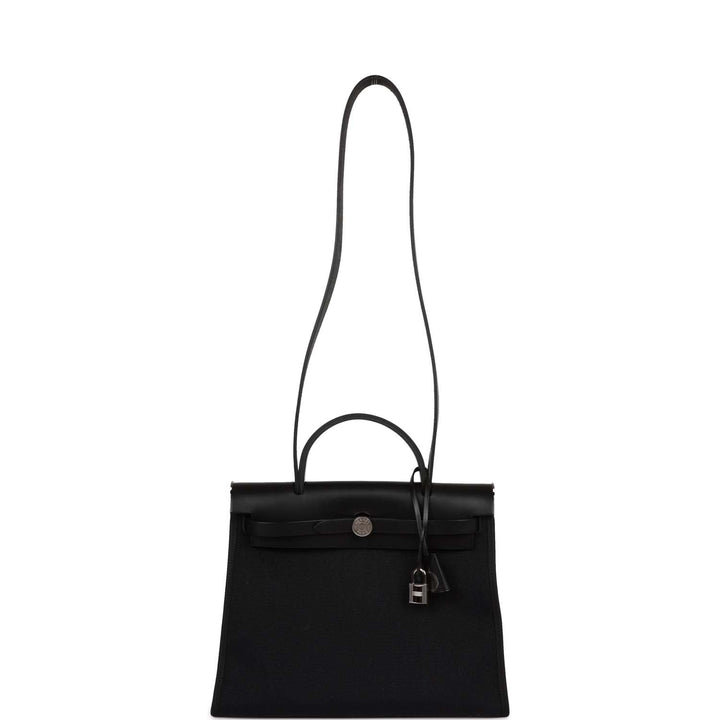 Top quality Hermes Herbag Zip PM 31 Black Toile H Berline Hunter Palladium Hardware