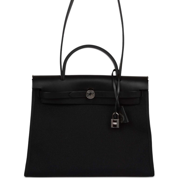 Top quality Hermes Herbag Zip PM 31 Black Toile H Berline Hunter Palladium Hardware