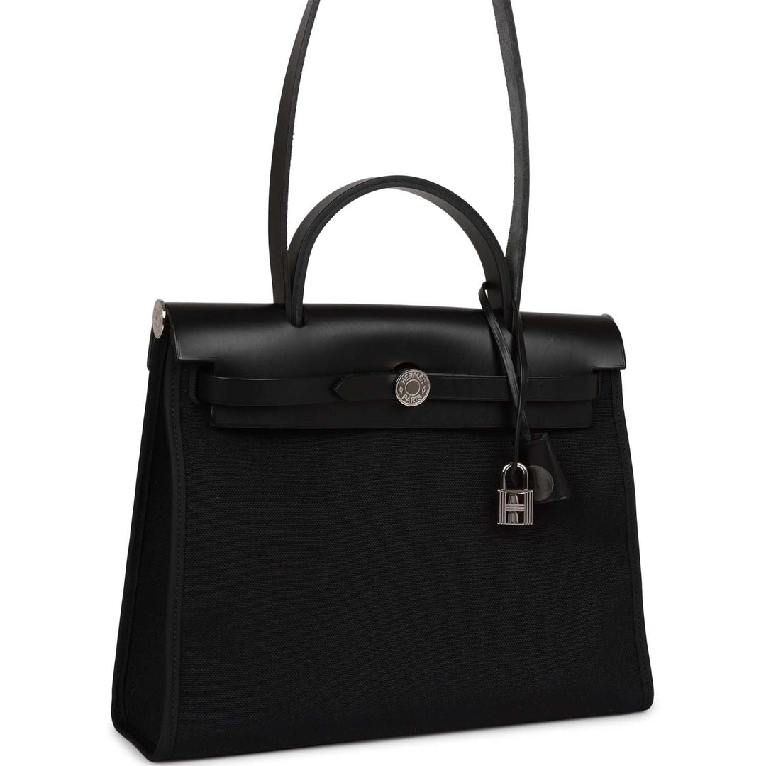 Top quality Hermes Herbag Zip PM 31 Black Toile H Berline Hunter Palladium Hardware