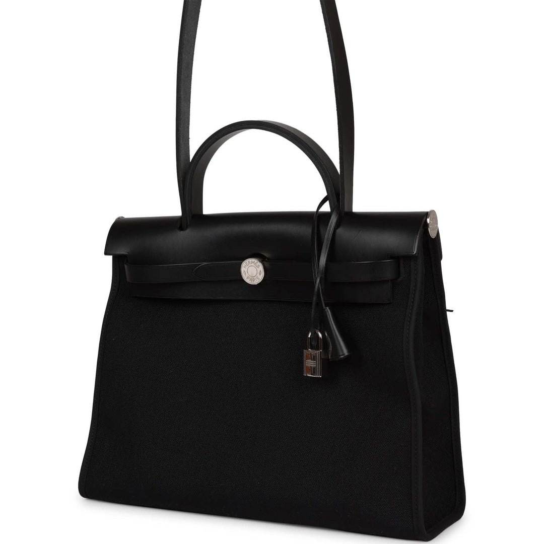 Top quality Hermes Herbag Zip PM 31 Black Toile H Berline Hunter Palladium Hardware