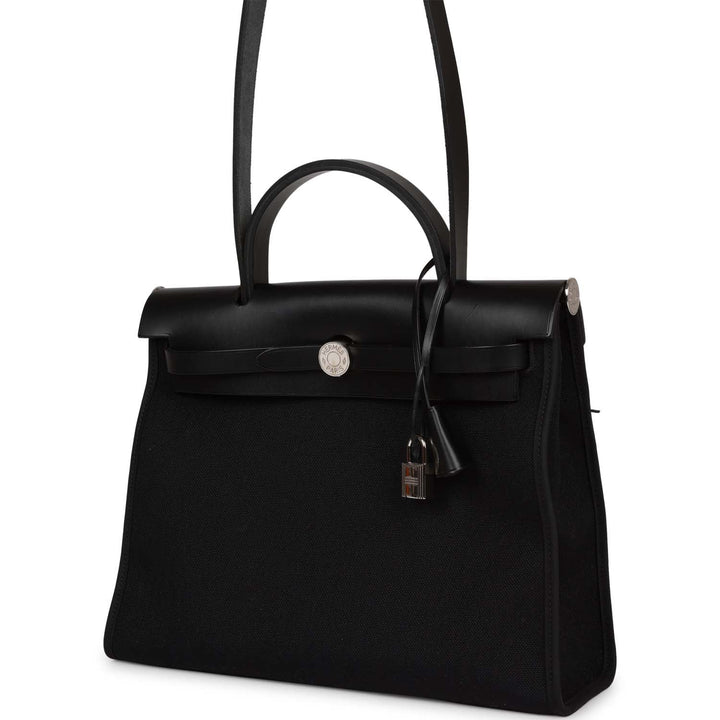 Top quality Hermes Herbag Zip PM 31 Black Toile H Berline Hunter Palladium Hardware