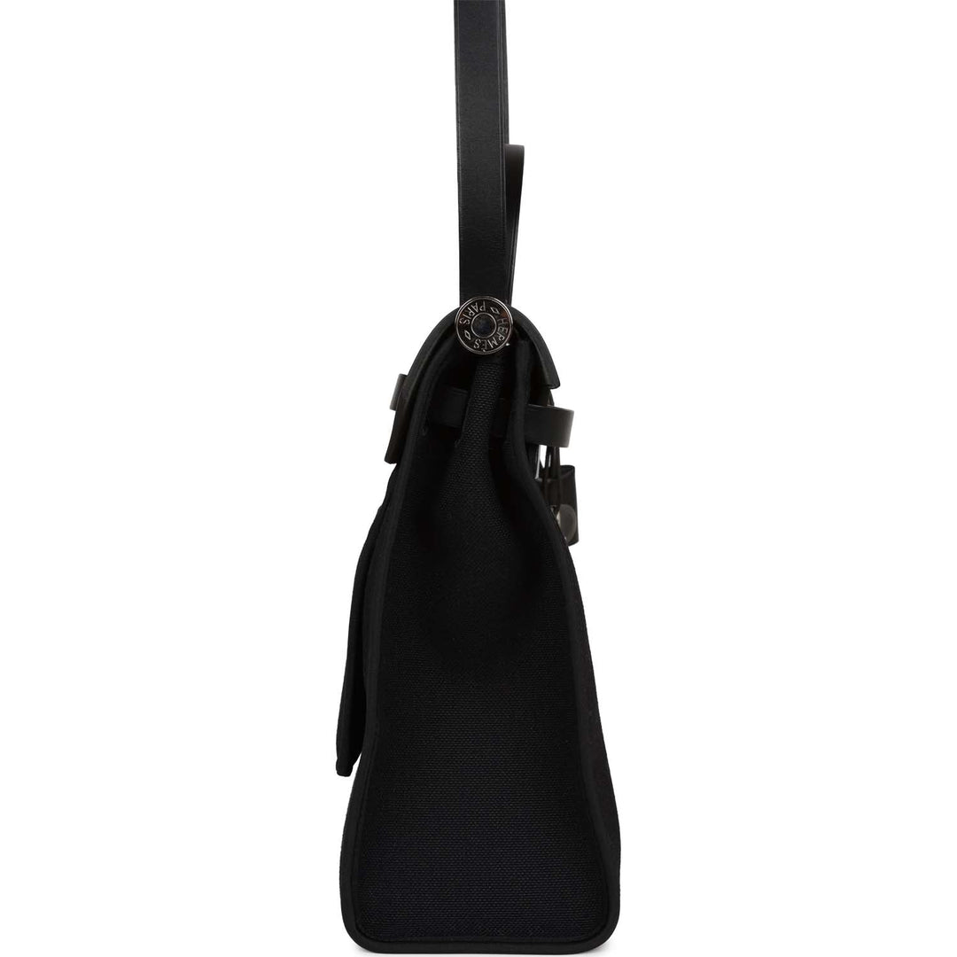 Top quality Hermes Herbag Zip PM 31 Black Toile H Berline Hunter Palladium Hardware