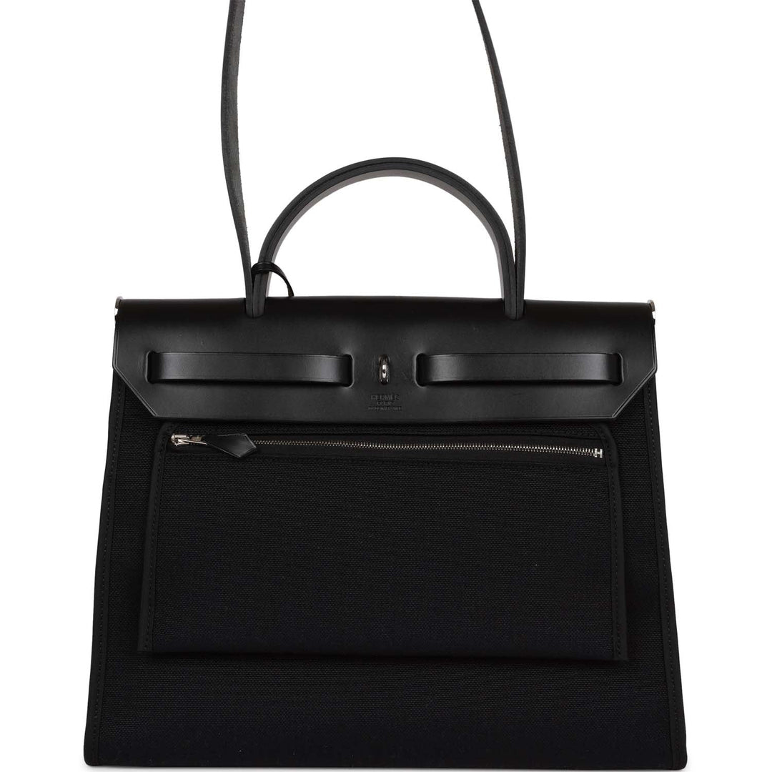 Top quality Hermes Herbag Zip PM 31 Black Toile H Berline Hunter Palladium Hardware