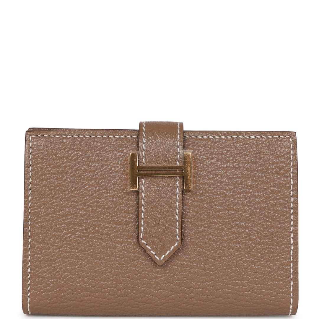 Top quality Hermes Bearn Compact Wallet Etoupe Chevre Gold Hardware