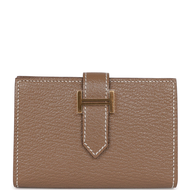 Top quality Hermes Bearn Compact Wallet Etoupe Chevre Gold Hardware