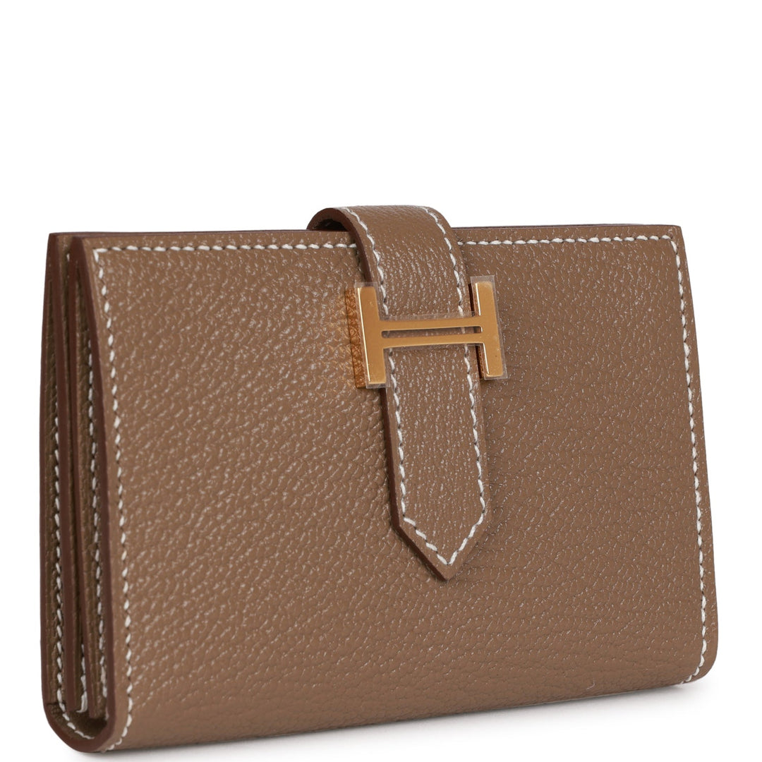 Top quality Hermes Bearn Compact Wallet Etoupe Chevre Gold Hardware