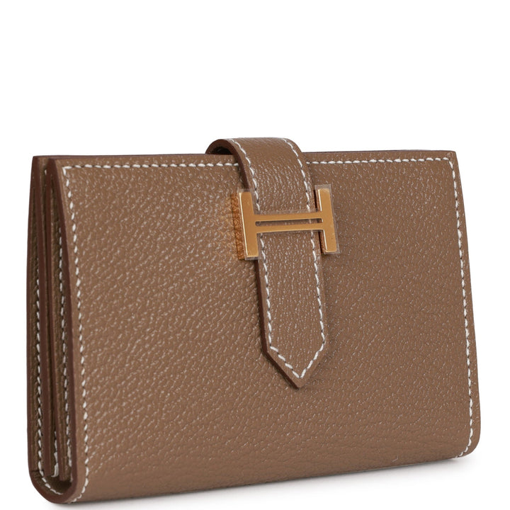Top quality Hermes Bearn Compact Wallet Etoupe Chevre Gold Hardware