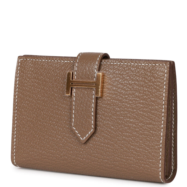 Top quality Hermes Bearn Compact Wallet Etoupe Chevre Gold Hardware