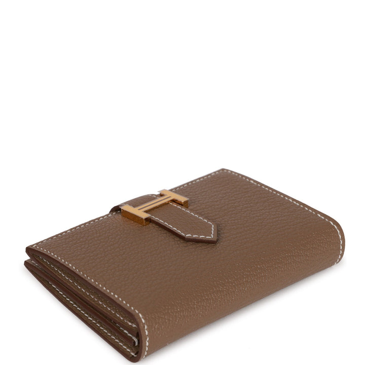 Top quality Hermes Bearn Compact Wallet Etoupe Chevre Gold Hardware