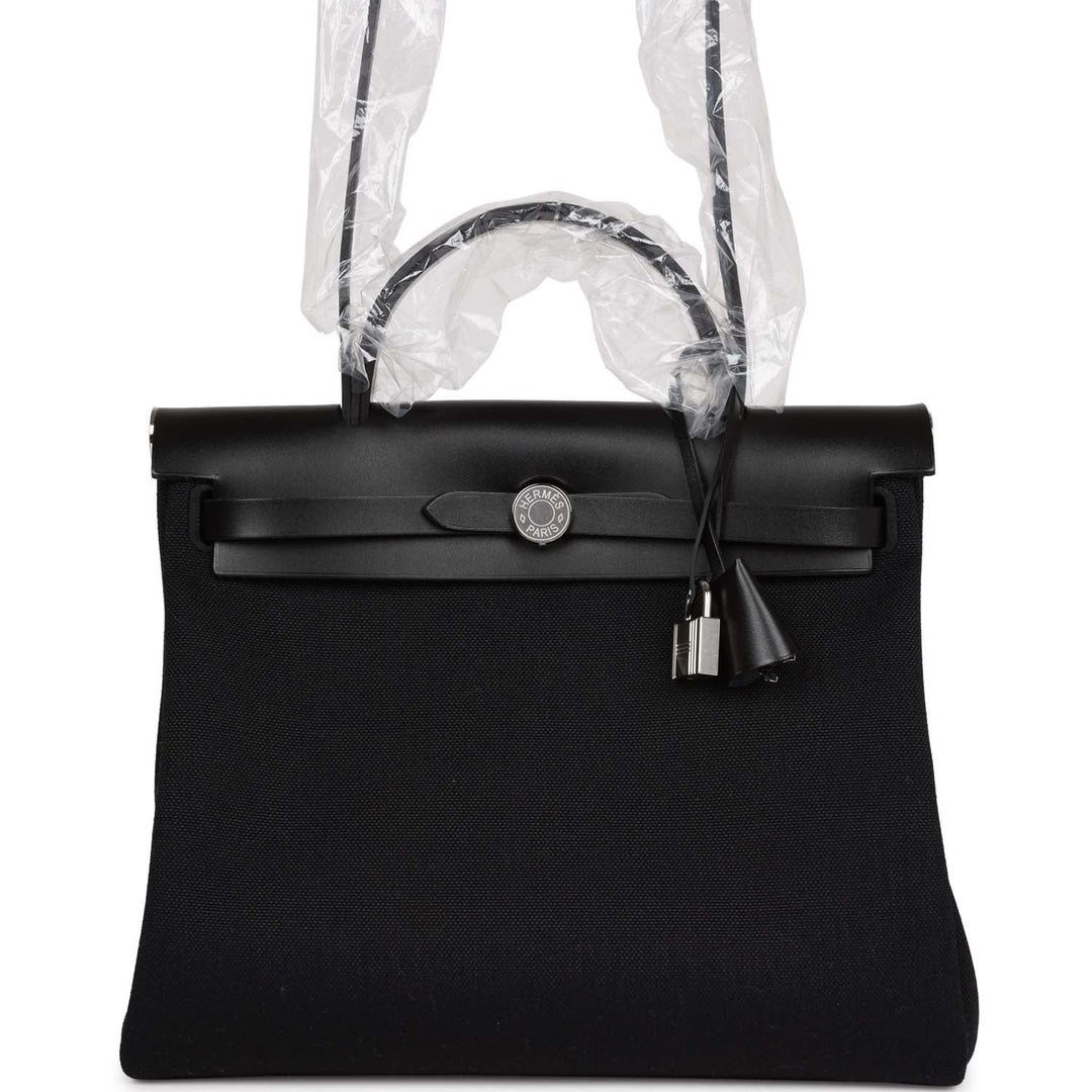 Top quality Hermes Herbag Zip PM 31 Black Toile H Berline Hunter Palladium Hardware
