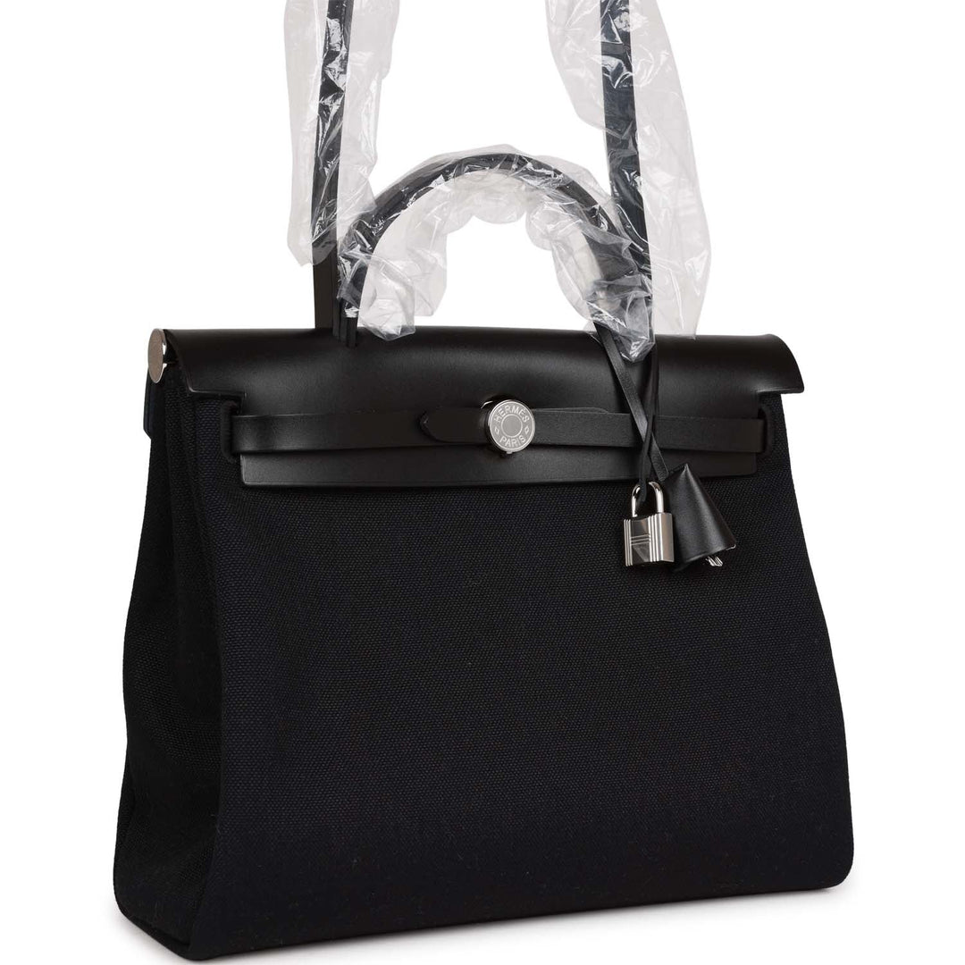 Top quality Hermes Herbag Zip PM 31 Black Toile H Berline Hunter Palladium Hardware