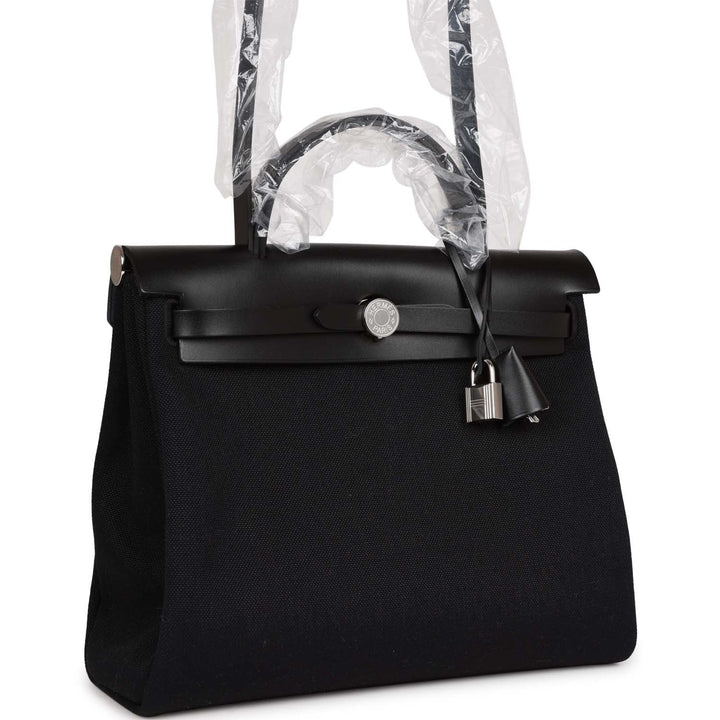 Top quality Hermes Herbag Zip PM 31 Black Toile H Berline Hunter Palladium Hardware