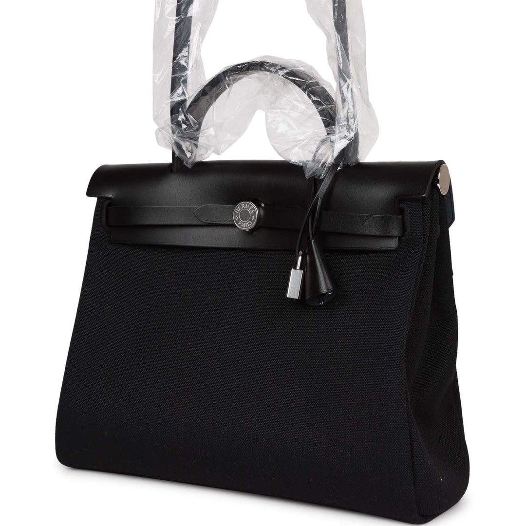 Top quality Hermes Herbag Zip PM 31 Black Toile H Berline Hunter Palladium Hardware
