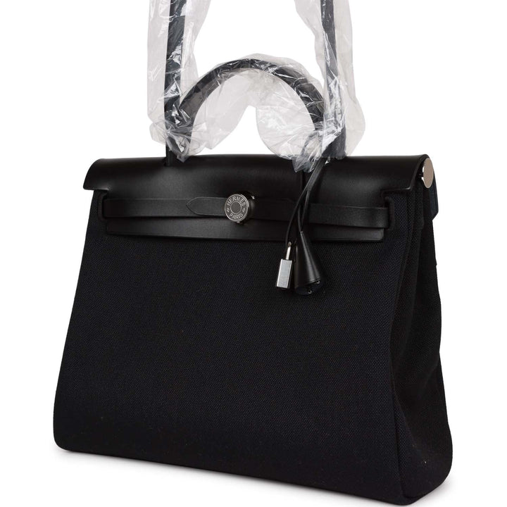 Top quality Hermes Herbag Zip PM 31 Black Toile H Berline Hunter Palladium Hardware
