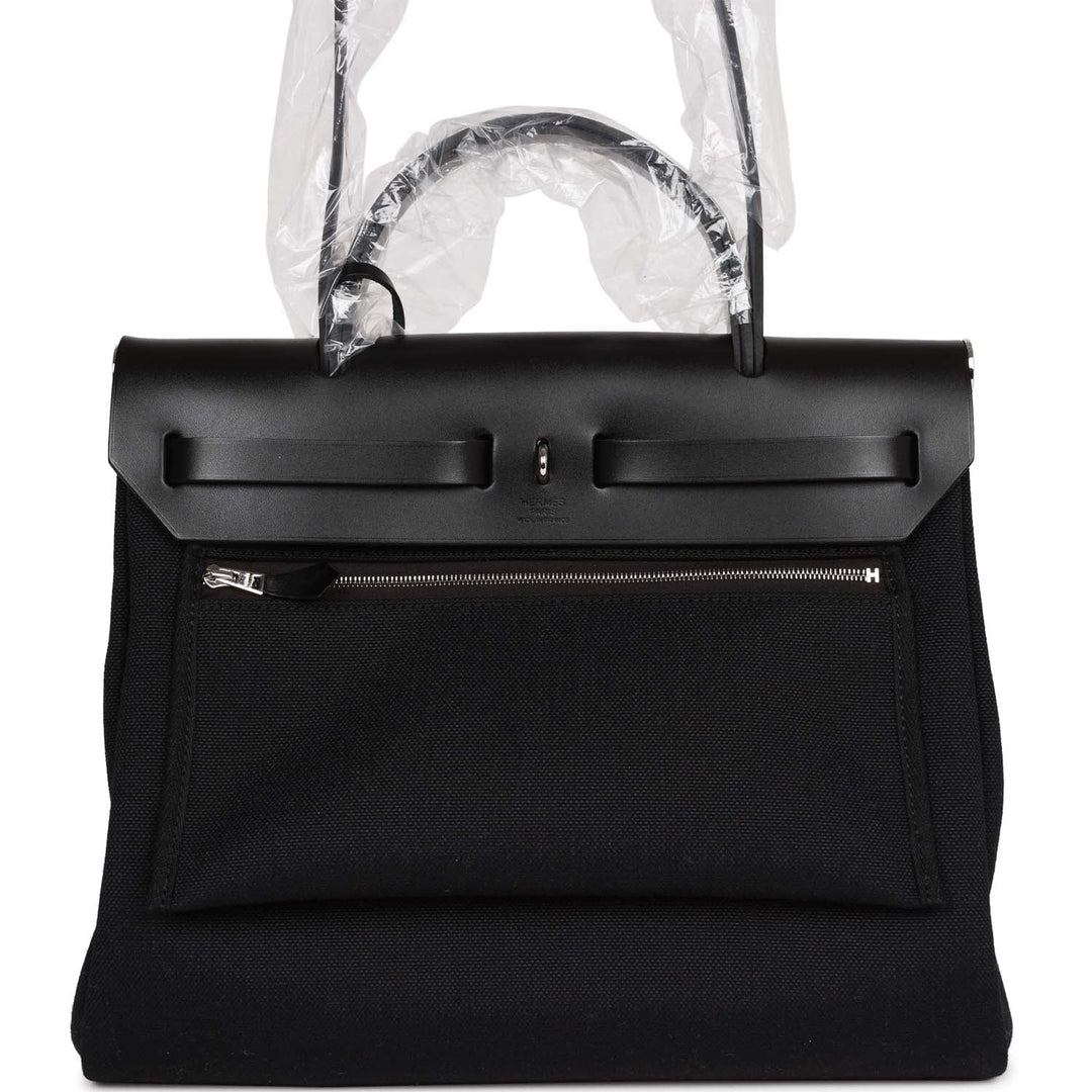 Top quality Hermes Herbag Zip PM 31 Black Toile H Berline Hunter Palladium Hardware