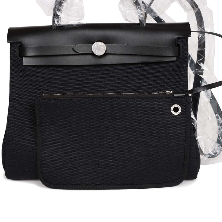 Top quality Hermes Herbag Zip PM 31 Black Toile H Berline Hunter Palladium Hardware