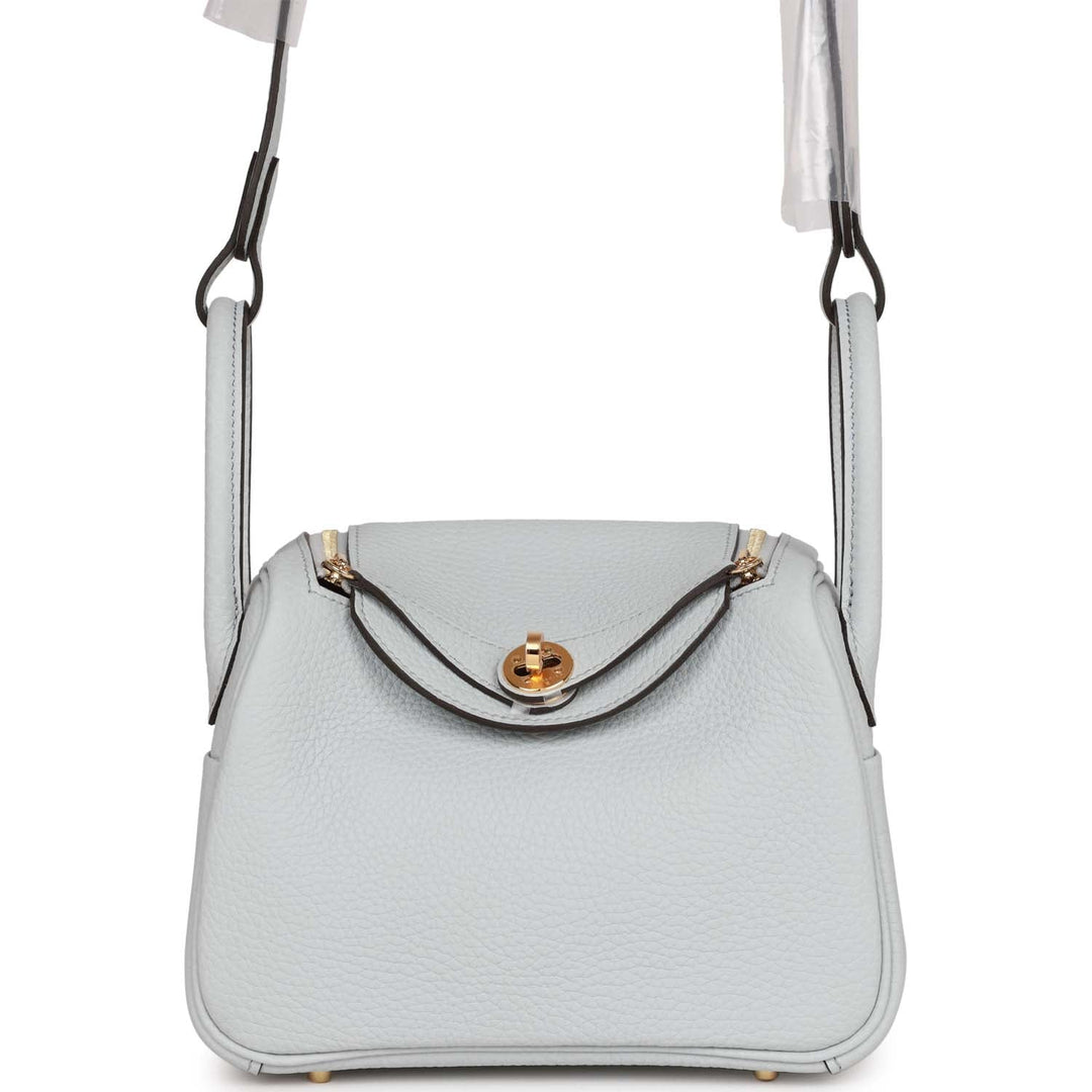 Top quality Hermes Mini Lindy Bleu Pale Clemence Gold Hardware