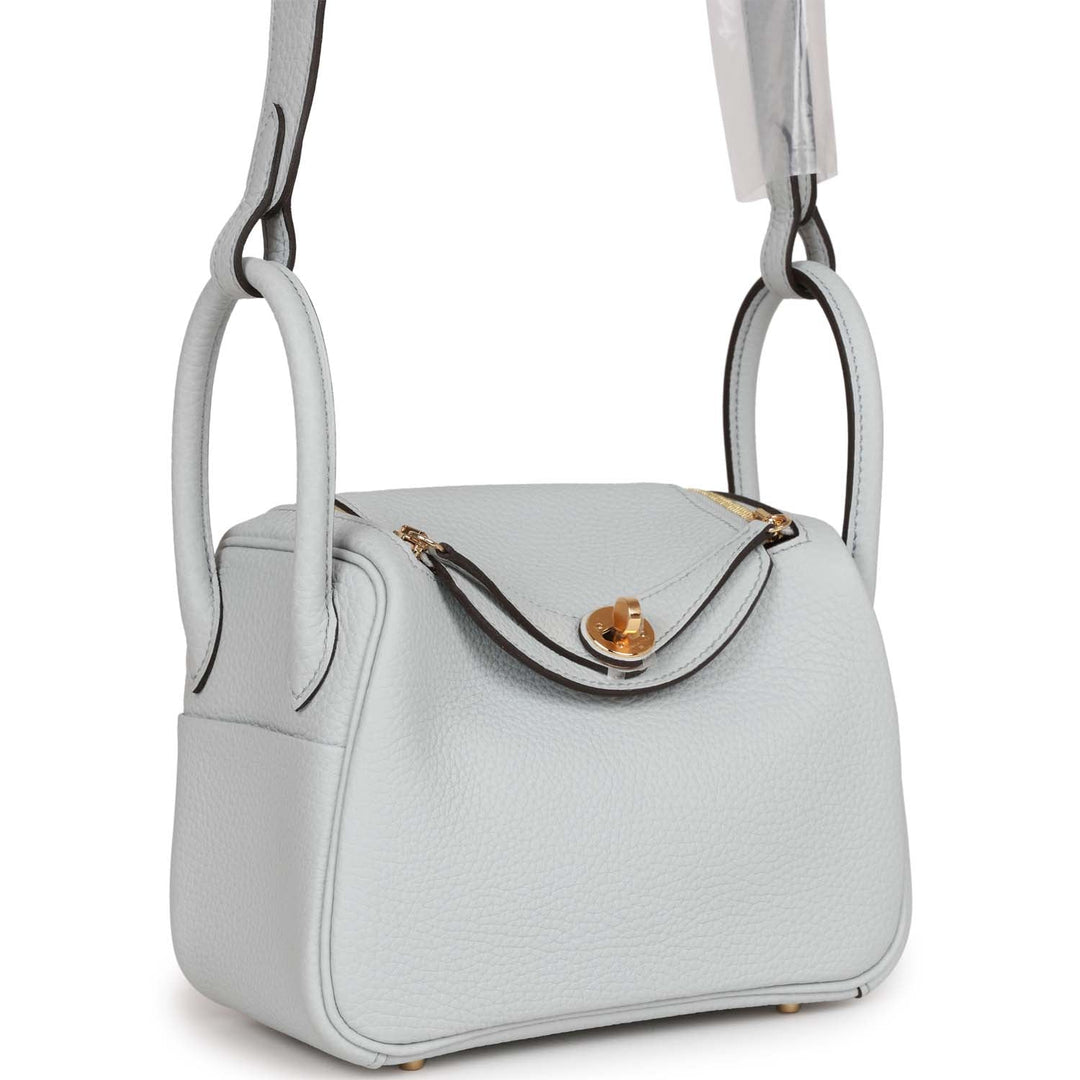 Top quality Hermes Mini Lindy Bleu Pale Clemence Gold Hardware