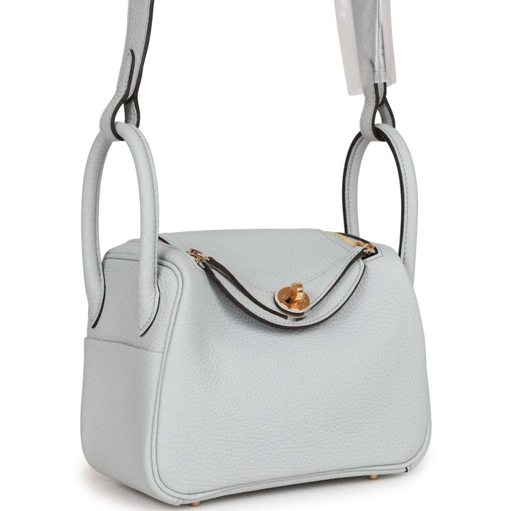 Top quality Hermes Mini Lindy Bleu Pale Clemence Gold Hardware