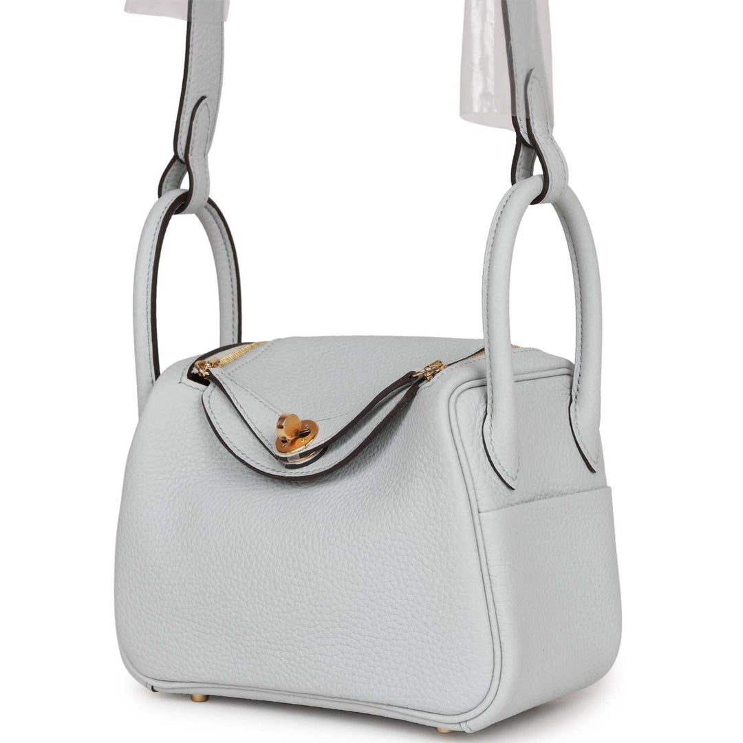 Top quality Hermes Mini Lindy Bleu Pale Clemence Gold Hardware