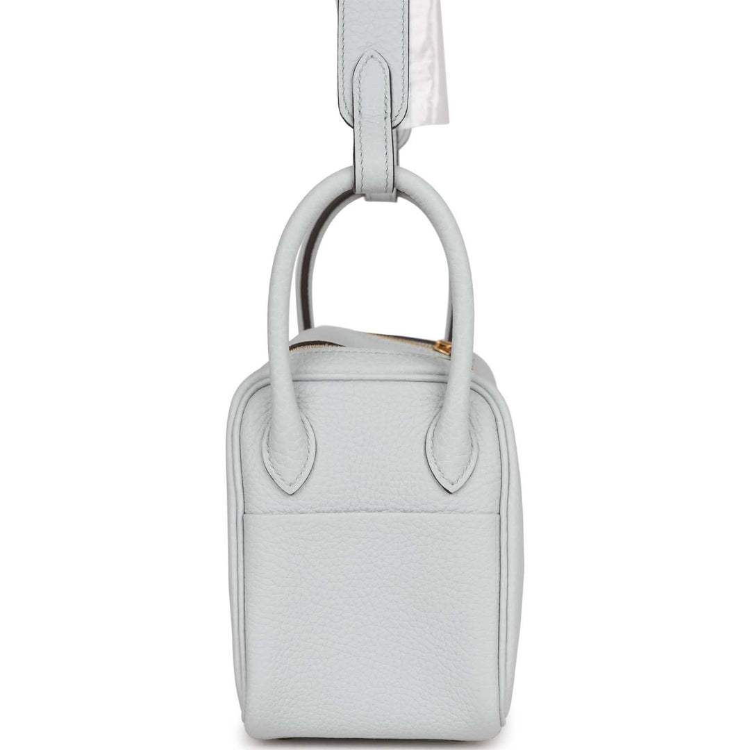 Top quality Hermes Mini Lindy Bleu Pale Clemence Gold Hardware