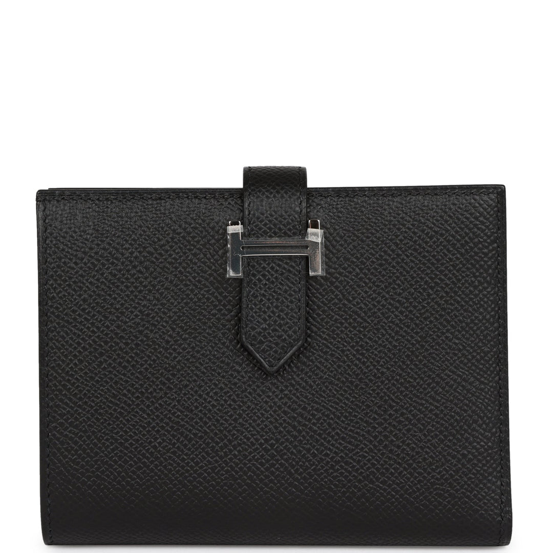 Top quality Hermes Bearn Compact Wallet Black Epsom Palladium Hardware