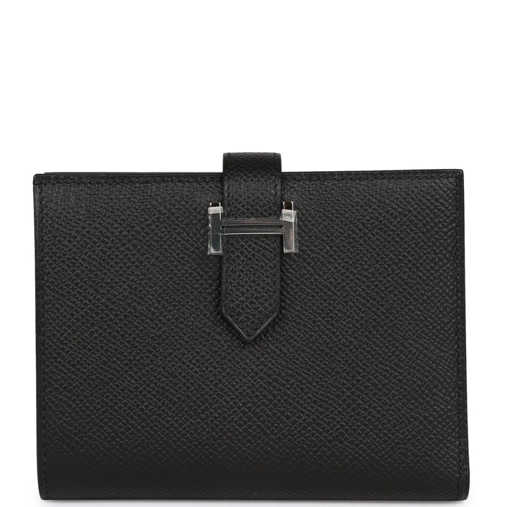 Top quality Hermes Bearn Compact Wallet Black Epsom Palladium Hardware