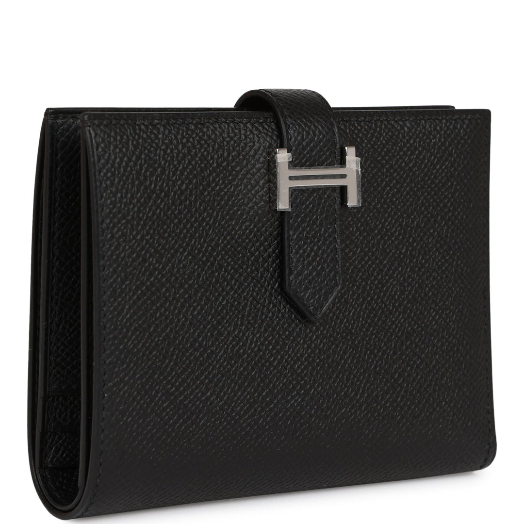 Top quality Hermes Bearn Compact Wallet Black Epsom Palladium Hardware