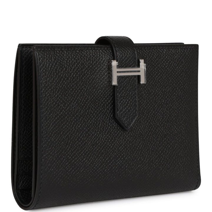 Top quality Hermes Bearn Compact Wallet Black Epsom Palladium Hardware