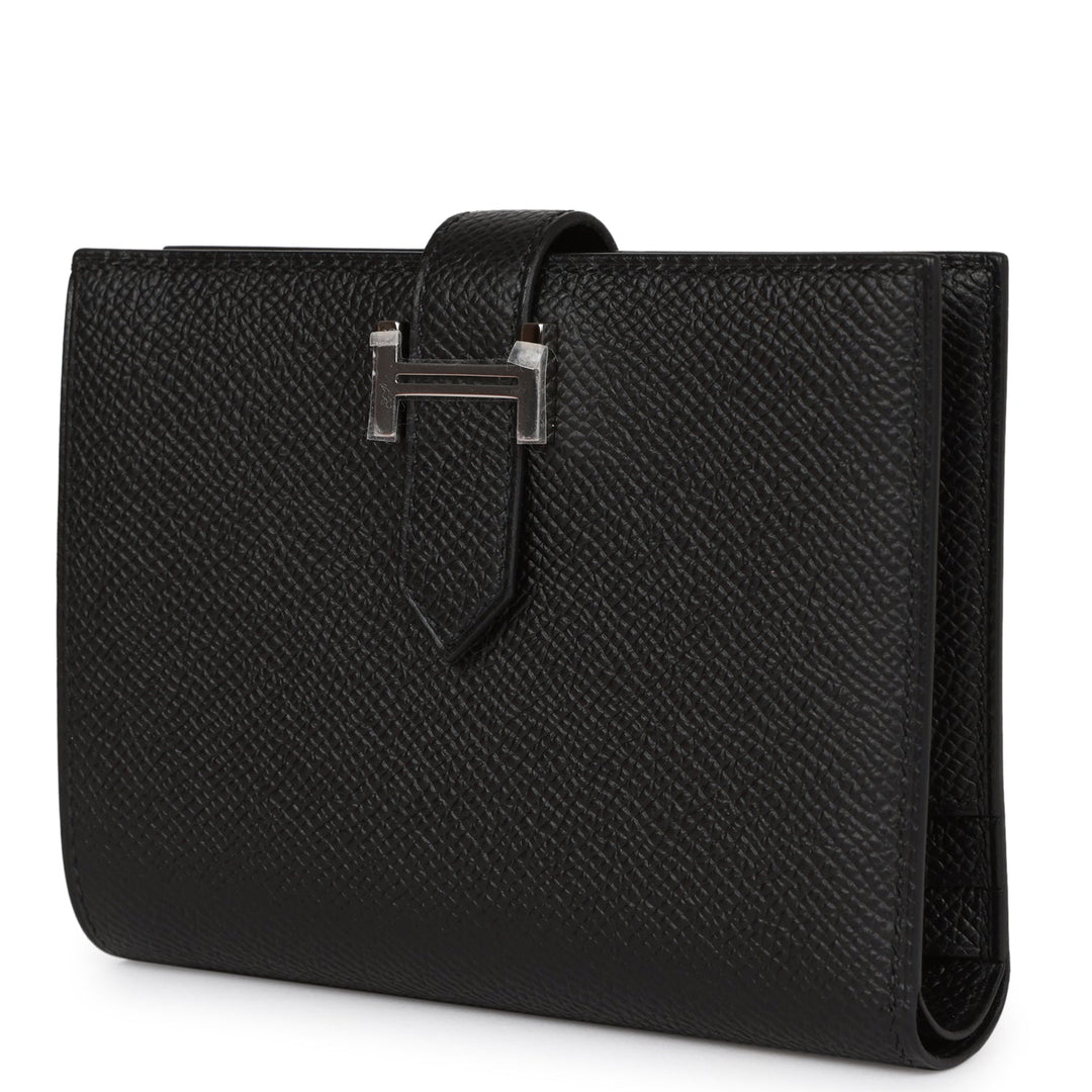 Top quality Hermes Bearn Compact Wallet Black Epsom Palladium Hardware