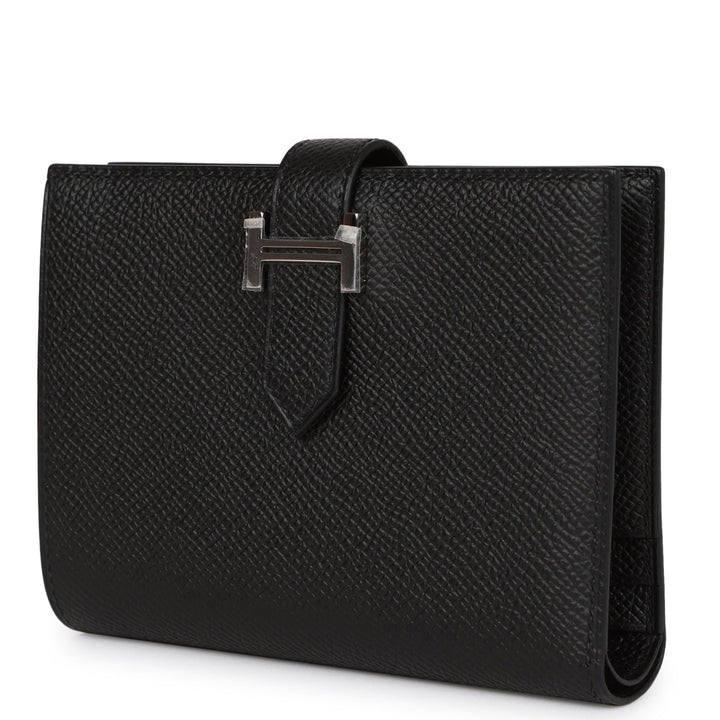 Top quality Hermes Bearn Compact Wallet Black Epsom Palladium Hardware