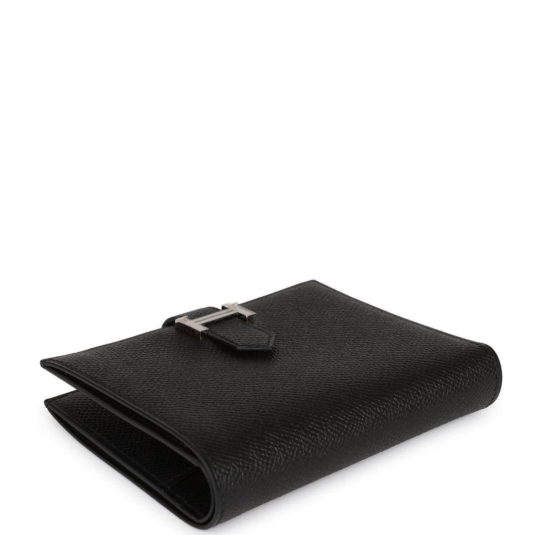 Top quality Hermes Bearn Compact Wallet Black Epsom Palladium Hardware