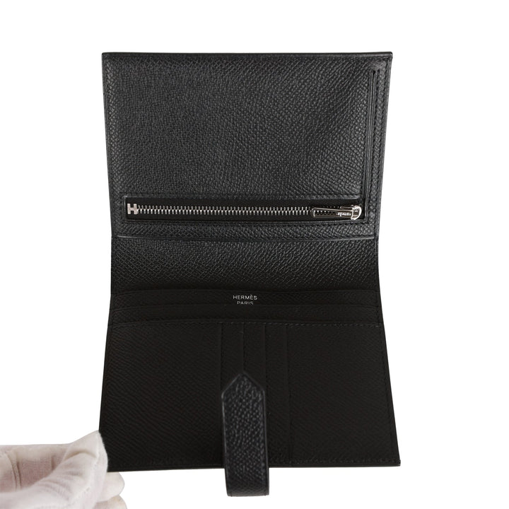 Top quality Hermes Bearn Compact Wallet Black Epsom Palladium Hardware