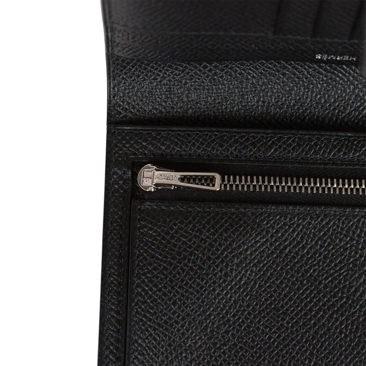 Top quality Hermes Bearn Compact Wallet Black Epsom Palladium Hardware