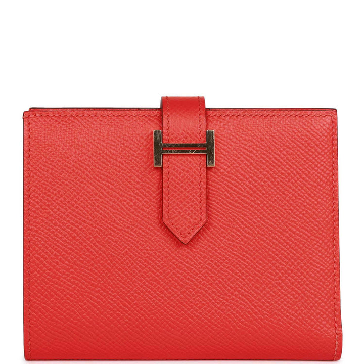 Top quality Hermes Bearn Compact Wallet Rouge de Coeur Epsom Gold Hardware