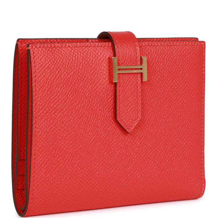 Top quality Hermes Bearn Compact Wallet Rouge de Coeur Epsom Gold Hardware