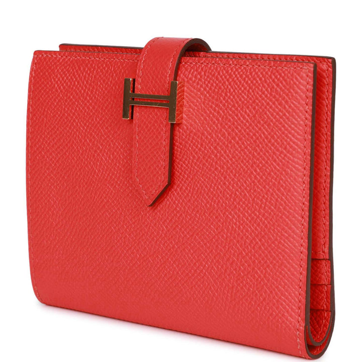 Top quality Hermes Bearn Compact Wallet Rouge de Coeur Epsom Gold Hardware