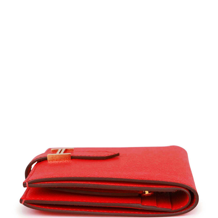 Top quality Hermes Bearn Compact Wallet Rouge de Coeur Epsom Gold Hardware