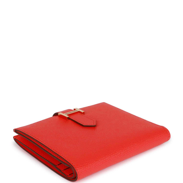 Top quality Hermes Bearn Compact Wallet Rouge de Coeur Epsom Gold Hardware