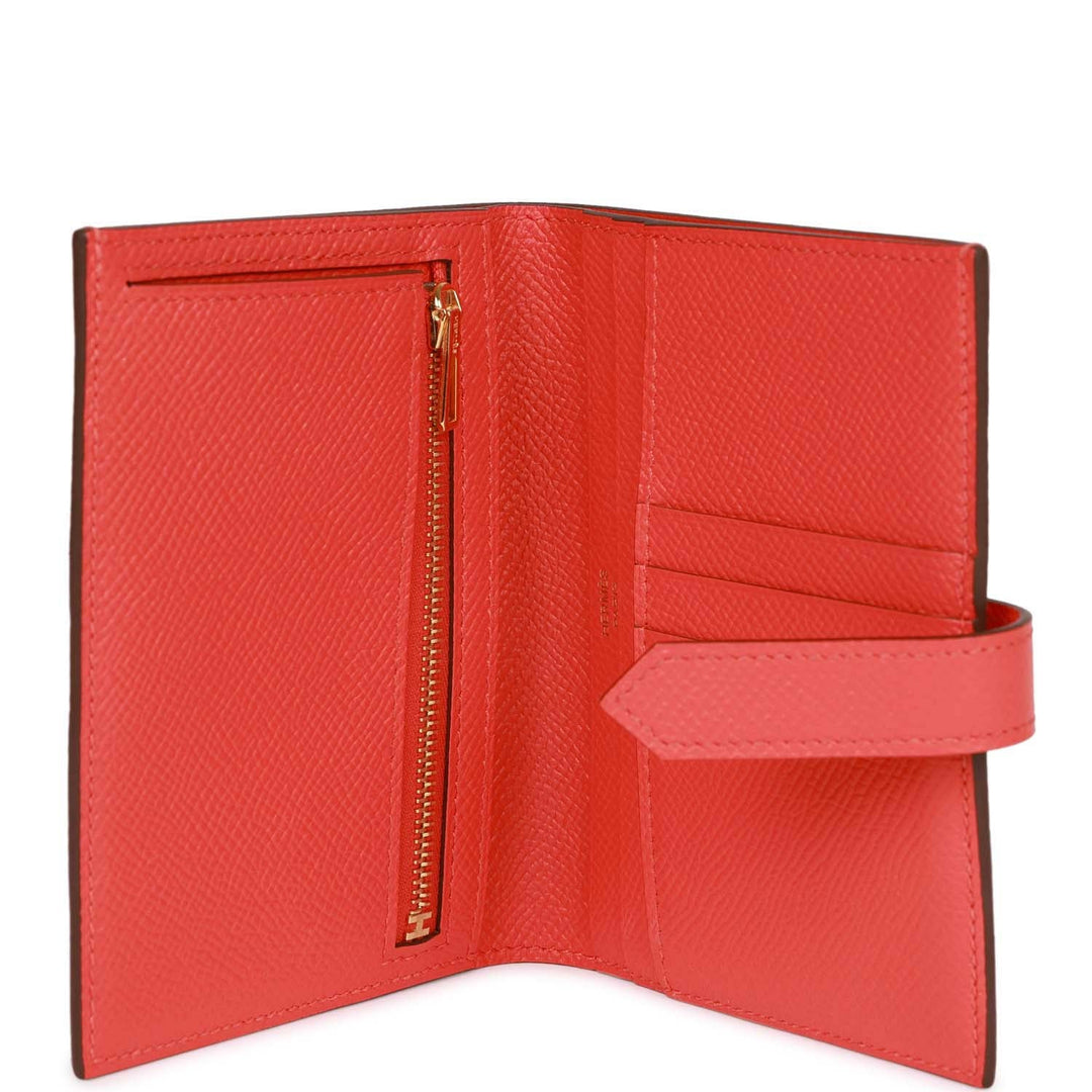 Top quality Hermes Bearn Compact Wallet Rouge de Coeur Epsom Gold Hardware