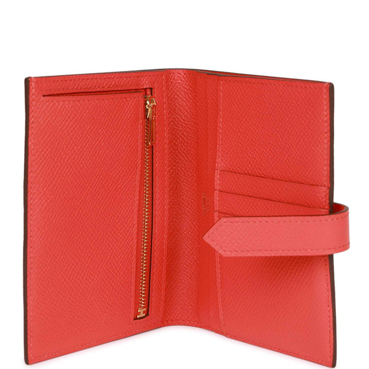 Top quality Hermes Bearn Compact Wallet Rouge de Coeur Epsom Gold Hardware
